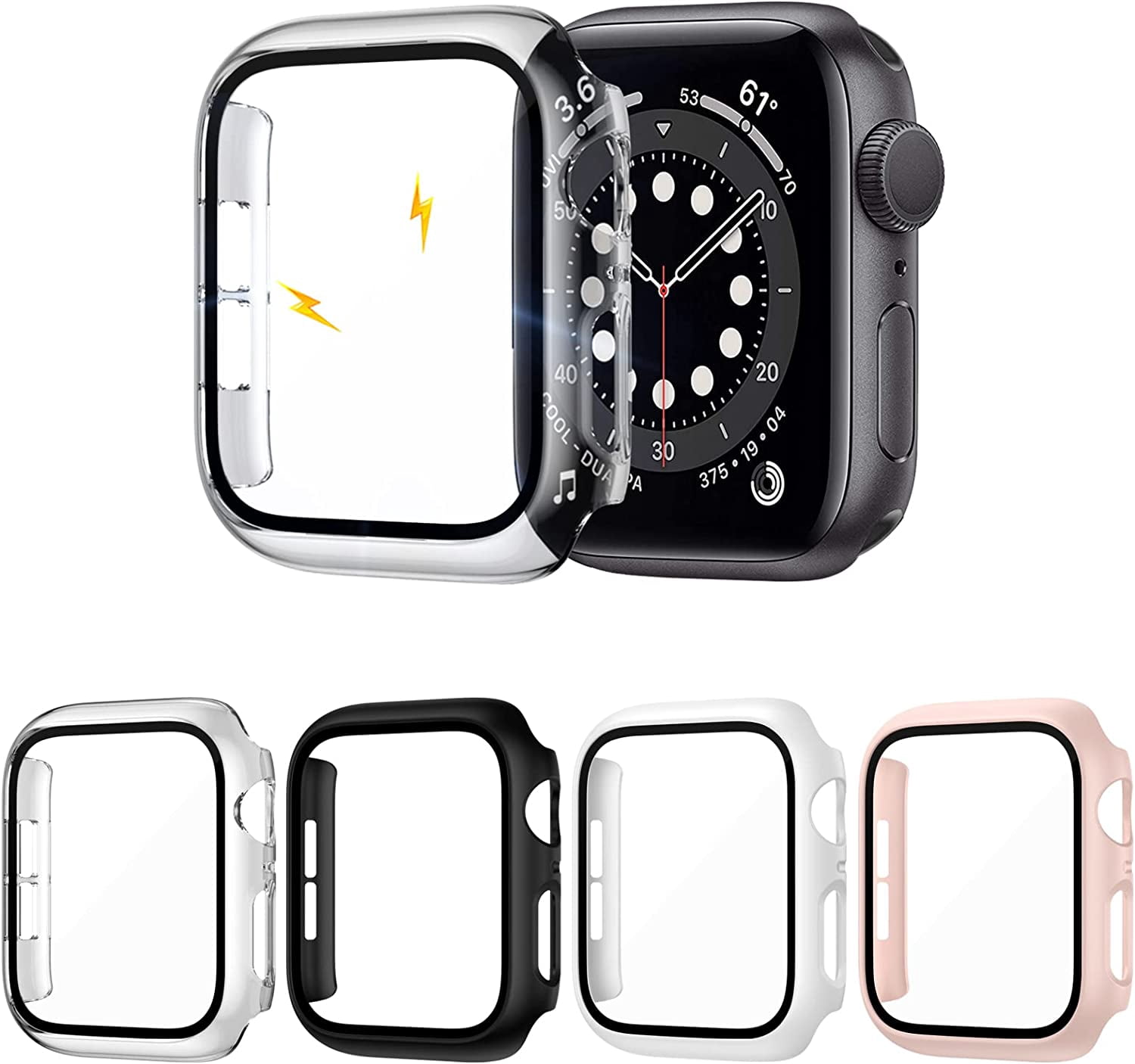 XIHAMA 4-Pack For Apple Watch 44mm/40mm case with built-in HD clear ultra-thin hard PC screen protector for Apple Watch Series 4/5/6/8/SE
