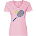 thumbnail image 3 of Inktastic Blue Tennis Racket and Ball Women's V-Neck T-Shirt, 3 of 5