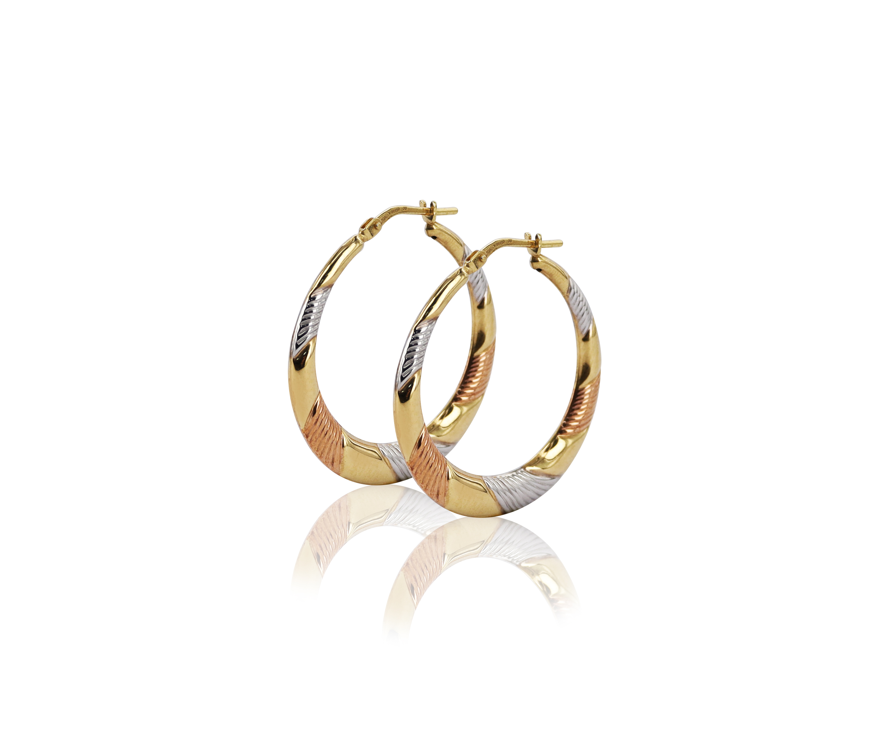 Brilliance Fine Jewelry Women's 14K Gold Plated Sterling Silver Tri Color Striped Hoop Earrings