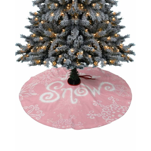 Pink Christmas Snowflake Christmas Tree Skirt 36 Inches Large Christmas Skirt Tree, Xmas Winter Snowflake Let Snow Tree Skirt Christmas Decorations for Fireplace Party Holidays Indoor Outdoor