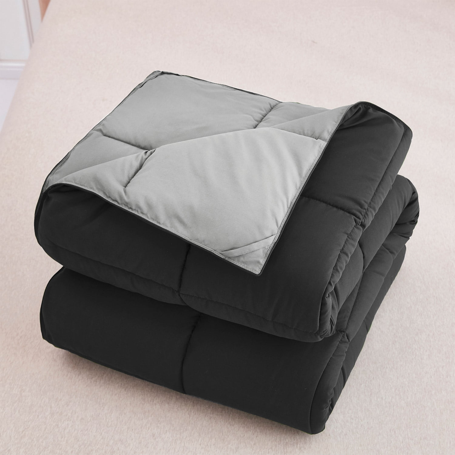 EvJk 3-Piece King Comforter Set – Black/ Light Gray Reversible All Season Bedding