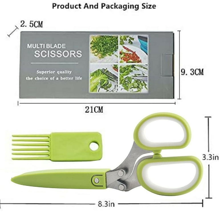 Heldig Herb Scissors Set,Multipurpose Herbs Shears,Cool Kitchen Gadgets  with Cover Comb Cleaning Brush,Cutting Mincer Chopper Gilantro,  Vegetables,BasilB 