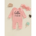 thumbnail image 3 of Newborn Baby Girl Clothes Hello I'm New Here Ribbed Jumpsuit Long Sleeve Ruffle Romper with Headband Coming Home Outfits, 3 of 8