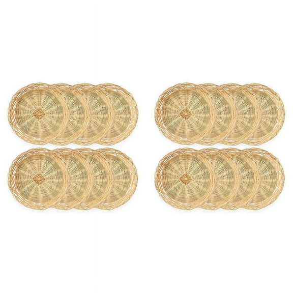 16 Pack Bamboo Paper Plate Holders, 10 Inches Reusable for Dinner Plates Hand Woven Wicker Baskets