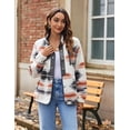thumbnail image 6 of WQD Womens Fleece Shacket Jacket Winter Sherpa Coat Long Sleeve Warm Fuzzy Casual Western Aztec Print Outerwear Soft Cozy Snap Button Down Fashion Top with Pockets, 6 of 7
