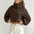 thumbnail image 2 of FRSASU Cropped Windbreaker Jacket for Women Stand Collar Button Up Short Coat with Side Pockets and Elastic Cuffs Coffee, 2 of 5