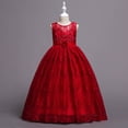 thumbnail image 4 of JUMEYU Girls Lace Embroidery Long Dress Sleeveless Flower Party Performance Evening Gown Dresses 4T 5T (Red,4-5 Years), 4 of 7