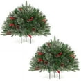 thumbnail image 5 of Bxaolu Lighted Artificial Christmas Urn Filler, Pre-lit Xmas Pine Trees with Cones, Red Berries, Tripod Stake and LED Lights, Outdoor Light Up Planter Filler Holiday Home Decor, 1 Pack, 5 of 5