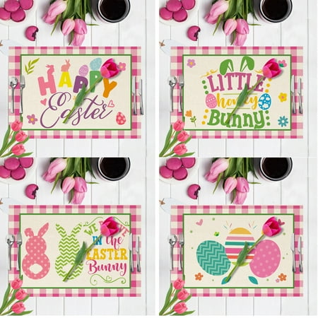 

Easter Bunny Plaid Waterproof Linen Western Placemat Tablecloth Table Decoration Table Mats Set Of 4 Christmas Halloween Decoration Backpack School Supplies Room Home Decor XYZ 10686