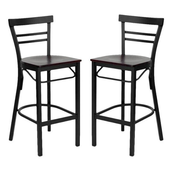 Home Square 29" Back Metal Bar Stool in Mahogany/Black - Set of 2