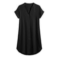 thumbnail image 5 of Plus Size Beach Dresses for Womens 2026 Fashion Summer Solid Color Casual Button V-Neck Short Sleeve Mini Dress, 5 of 9