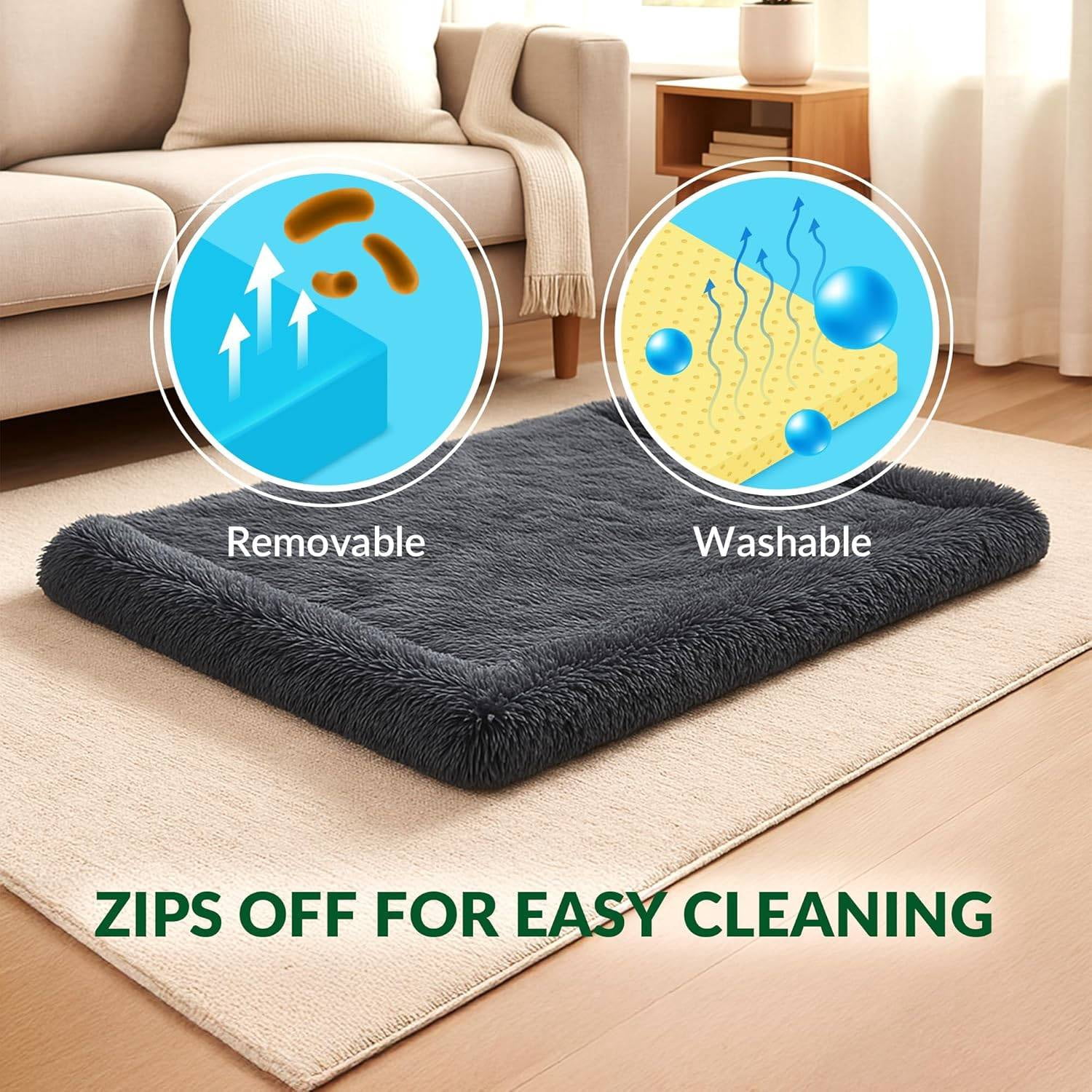 Dig Defence Large Plush Pet Bed, Soft Fluffy Surface, Removable Washable Cover with Waterproof Sleeve, Non Slip Bottom, Durable Dog Bed for Large Dogs