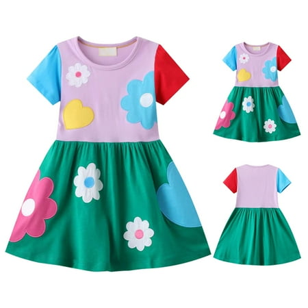 

PEASKJP Prom Dresses 2023 Toddler Girls Dress Short Sleeve Princess Bowknot Princess Crewneck Sundress Mid-Length Wedding Party Evening Formal Dresses A 2 Years
