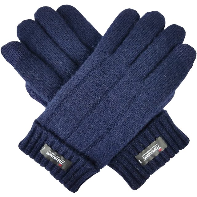 Bruceriver Men's Pure Wool Knitted Gloves with Lining with Rib Design