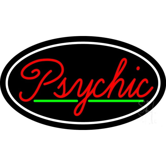 Cursive Red Psychic White Border With Green Line LED Neon Sign 20" Tall x 37" Wide - inches Black Square Cut Acrylic Backing, with Dimmer - Premium built indoor LED Neon Sign for Storefront.
