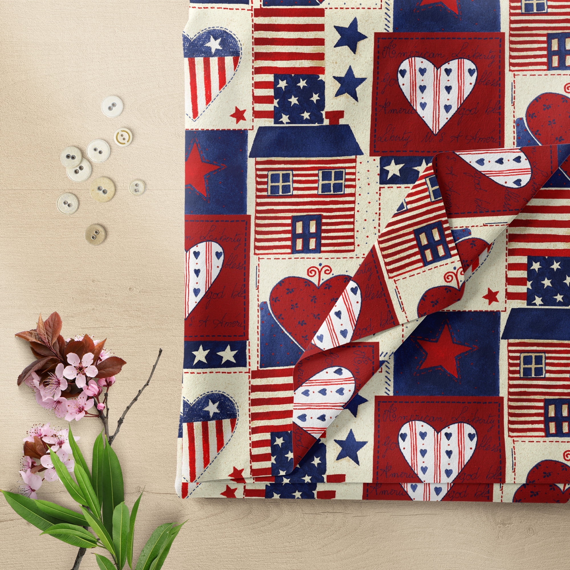 (2 pack) 1 Yard 100% Cotton American Heart Patch, Red, White, 44" Wide for Quilting & Sewing by David Textiles