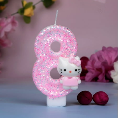 hello kitty 3D Number Cake Decorating Candle - Fun Shaped Candles for Kids Birthday Party, Cake Topper Decoration with Anime Style Design, Great Gift for Birthday Celebrations