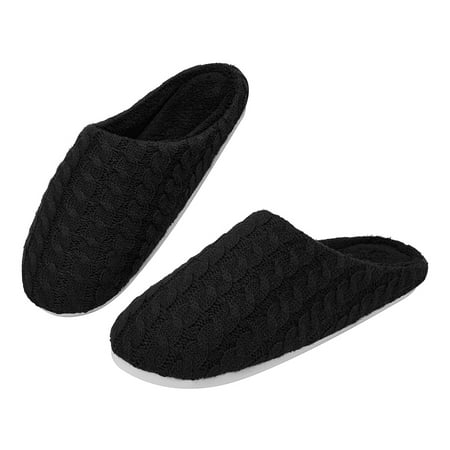 

Mens Cozy Memory Foam House Slippers Slip On Warm House Shoes Indoor/Outdoor Black