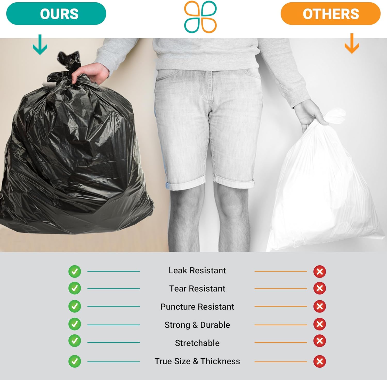 PlasticMill 20-30 Gallon, High Density, Black, 8 Micron, 30x37, 500 Bags/Case, Garbage Bags / Trash Can Liners.