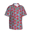 thumbnail image 3 of Xecao Hand Drawn Strawberry print Hawaiian shirt - a stylish short-sleeve button-down for men, perfect for casual beach and tropical outings., 3 of 9