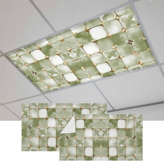 2 Pcs Sage Green Crystal Flower Fluorescent Light Covers Irregular Texture Magnetic Light Covers for Ceiling Lights 4 x 2 ft Drop Ceiling Lights Cover Shade for Office, Home, Hospital