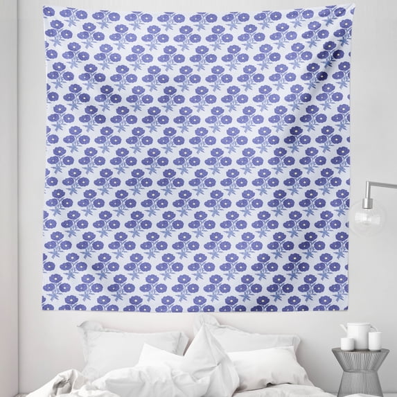Floral Tapestry, Meadow Blossoms Blowing Rural Anemone Bouquets Fragrance Season Nature Pattern, Fabric Wall Hanging Decor for Bedroom Living Room Dorm, 5 Sizes, Blue Violet, by Ambesonne