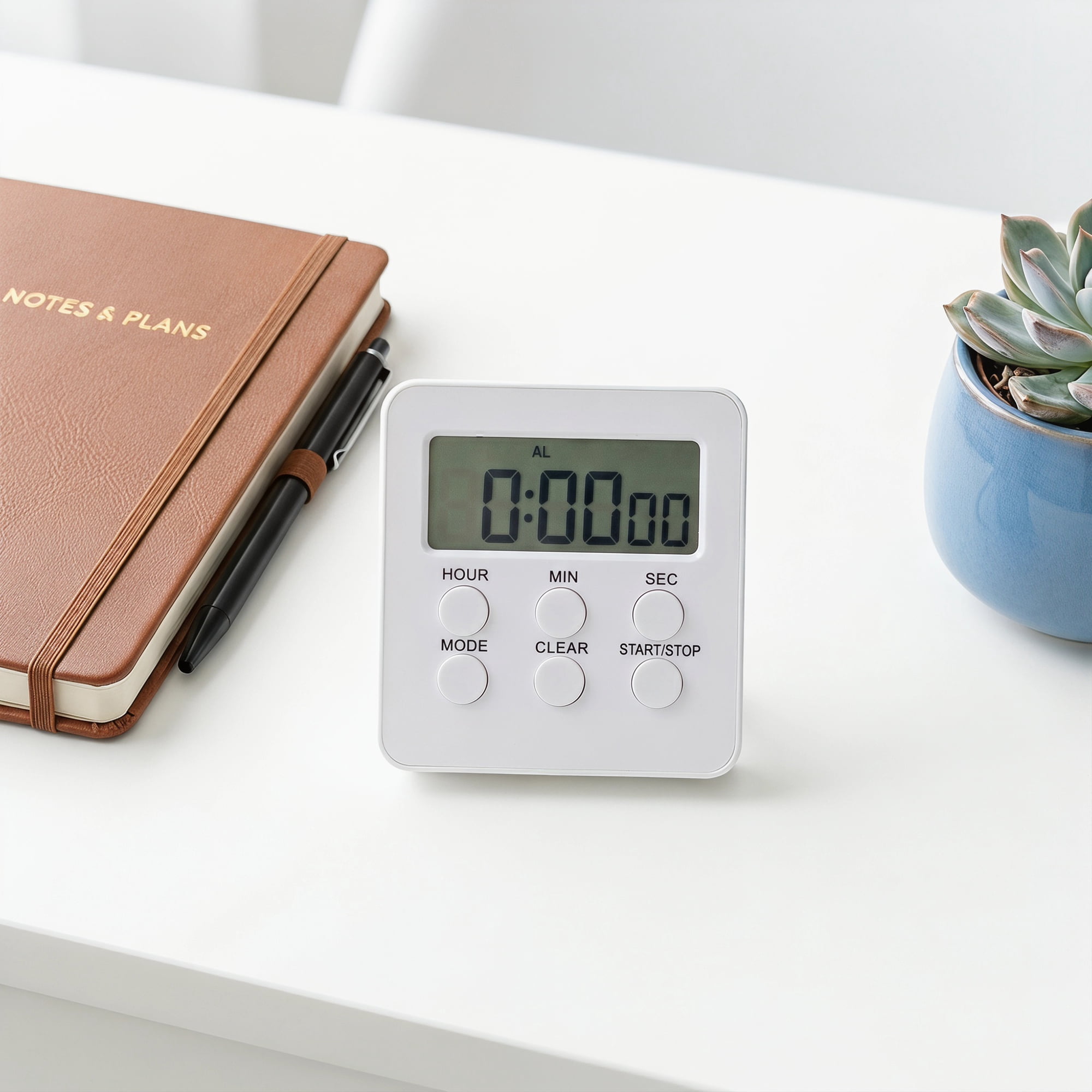 Unique Bargains Loud Alarm Clock Magnetic Backing Stand Cooking Timer White