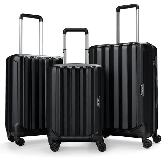 Costway 3 PCS Hardside Luggage Set (20/24/28 Inch) with 8-Spinner Wheels, 3-Digital Lock Black