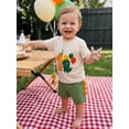 thumbnail image 5 of BemeyourBBs Baby Boy First Birthday Outfit 1st Birthday One Years Old Summer Clothes Letter Balloon Dinosaur Embroidery Short Sleeve T-Shirts and Pocket Shorts 2Pcs Set, 5 of 9