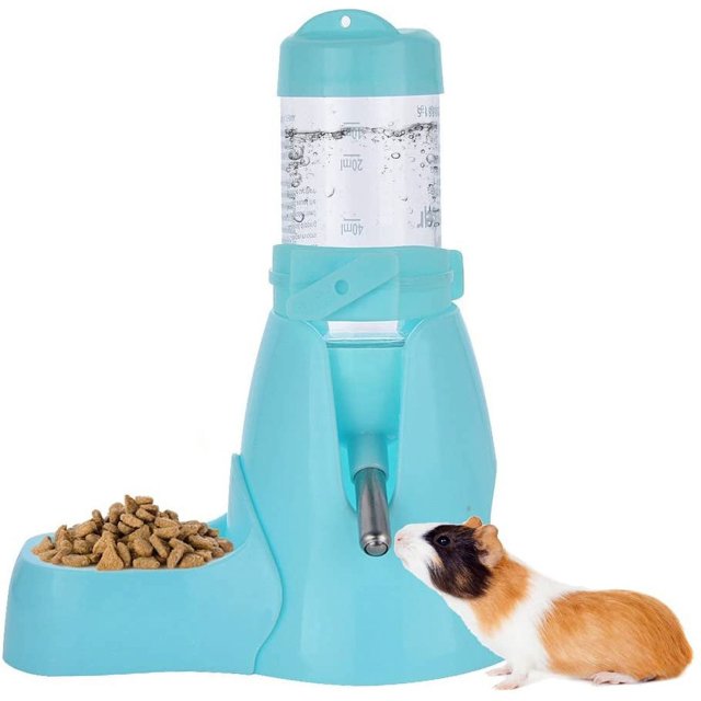 Dispensador de agua automático para mascotas, para hámsteres, ratas, cobayas, hurones, conejos, animales pequeños (80 ml, azul)