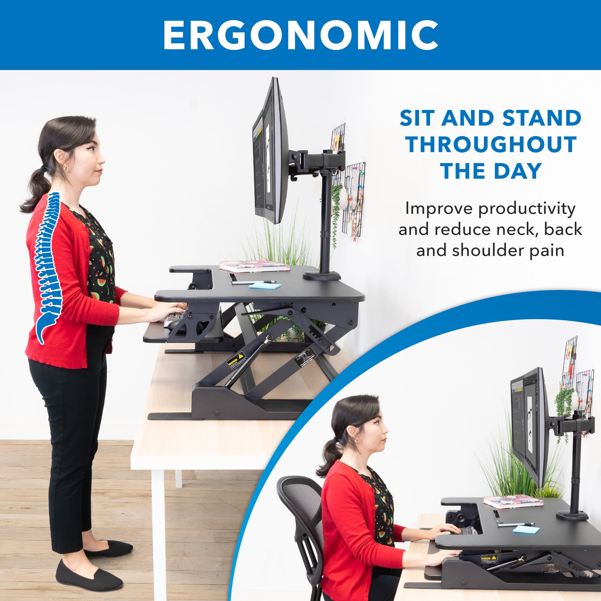 Mount-It! Standing Desk Converter with Dual Monitor Mount, 36 inch Platform, Fits Up To 32" Monitors