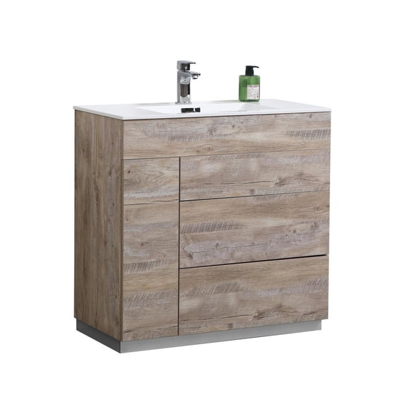 Kubebath Milano 36" Nature Wood Modern Bathroom Vanity
