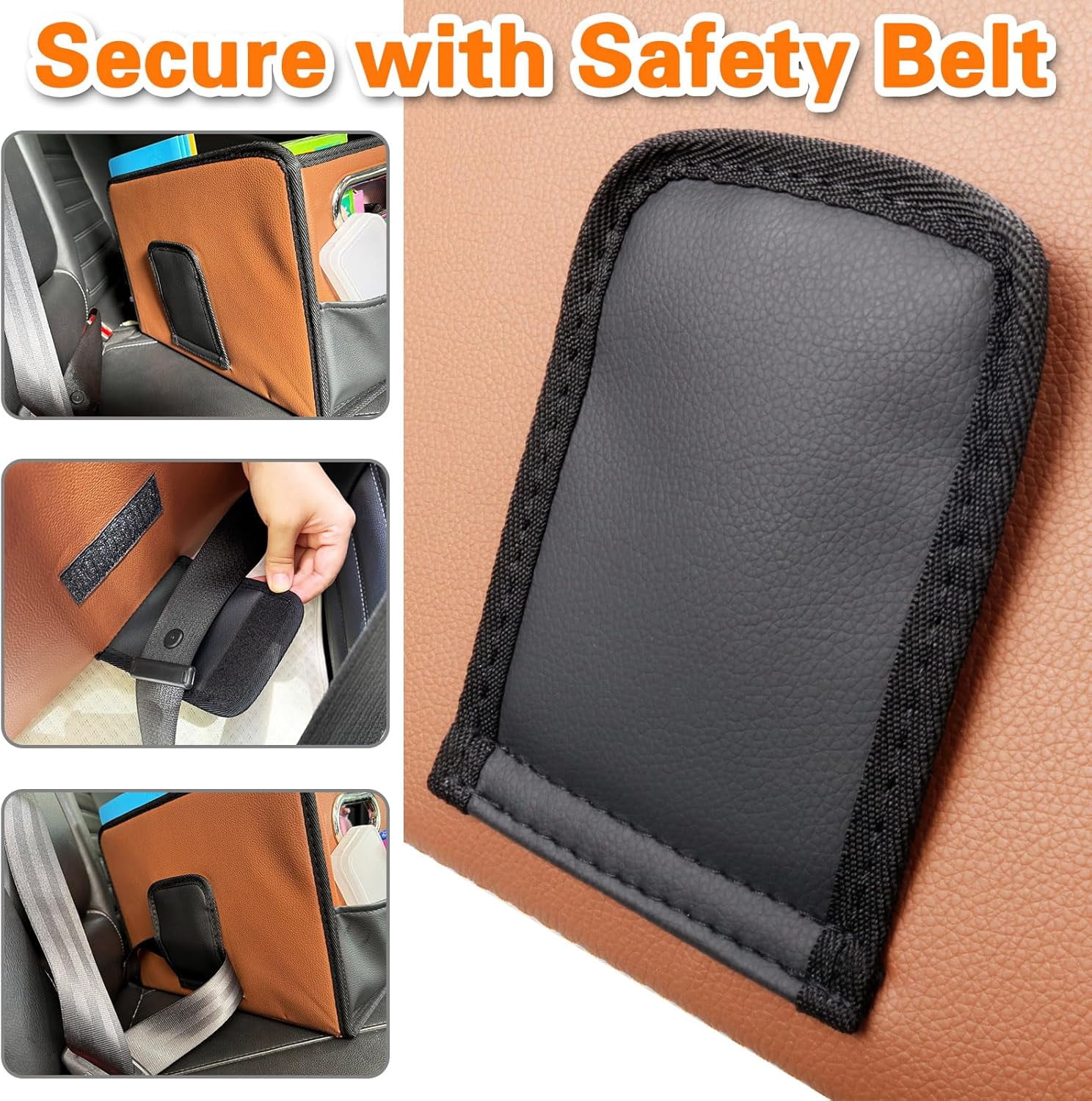 Noaman Leather Car Seat Organizer with 6 Compartments, 3 Handles, Multipurpose