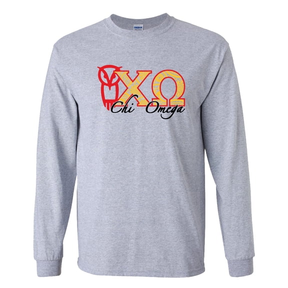 Chi Omega Long Sleeve T-shirt Paisley Greek Letters Design – Sports Gray