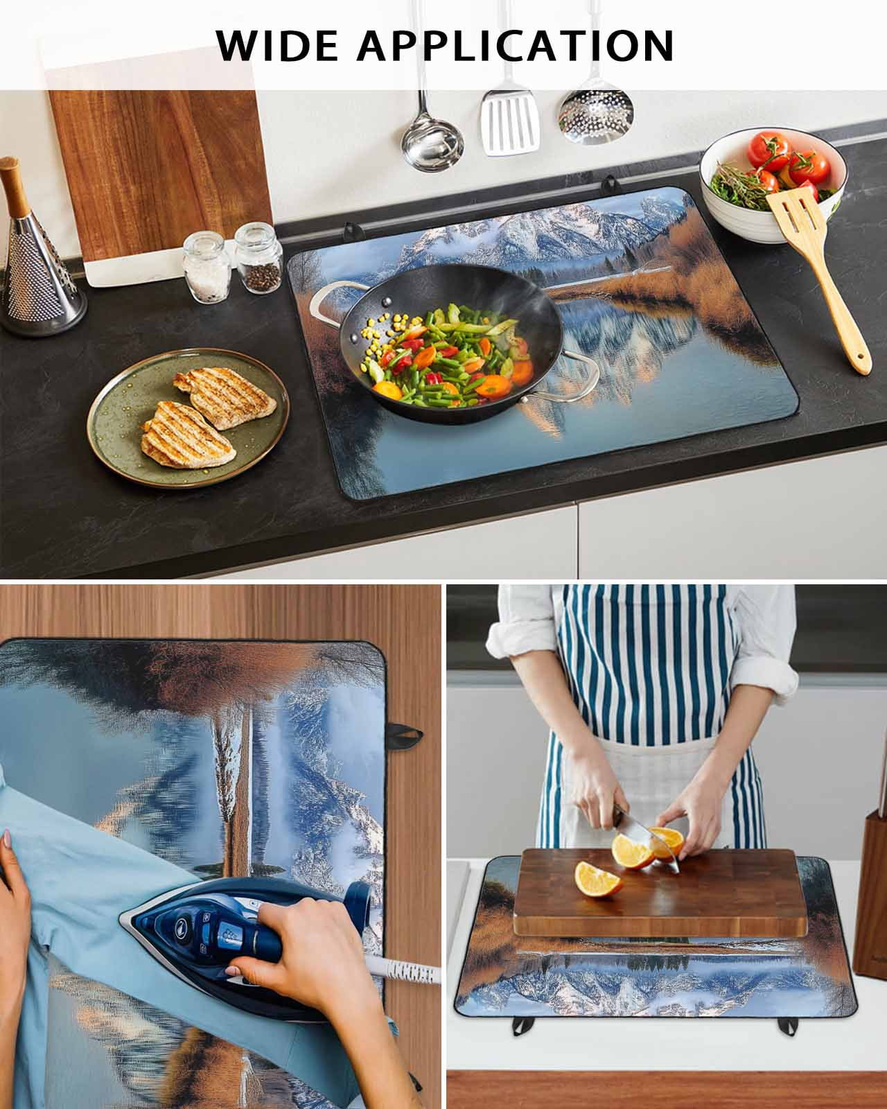 nqOlkjepod Large Induction Cooktop Protector Mat 36"x21", Grey Mountain Stove Top Covers for Electric Stove, Modern Art Forest Lake Decorative Stove Burner Cover Mats, Glass Top Stove Cover