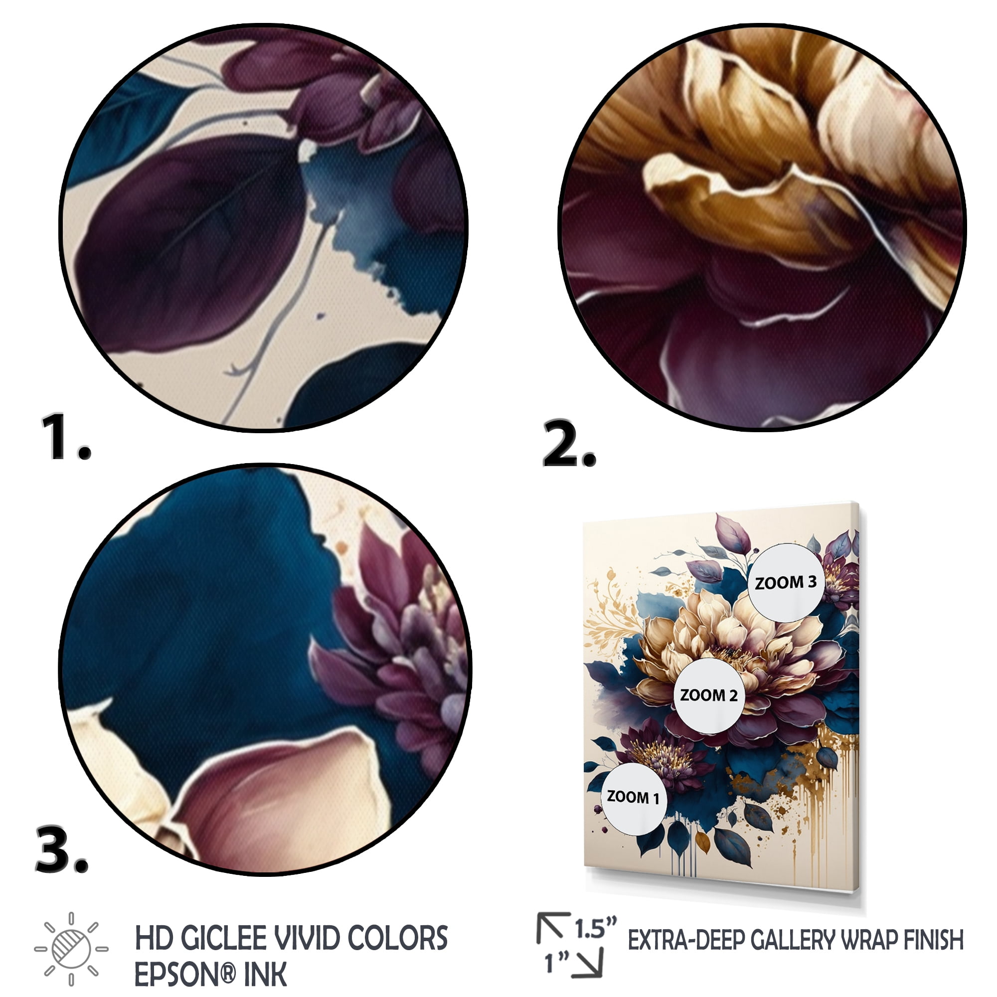 Designart Burgundy And Blue Dahlia Bunch I Canvas Wall Art