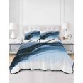 thumbnail image 2 of Quilts Twin-XL Size Bedding Set, Blue Marble Lightweight Quilted Comforter, Modern Abstract Watercolor Ombre Aesthetic Soft Reversible Bedspread Coverlet with Pillow Covers for All Season, 68" x 98", 2 of 7