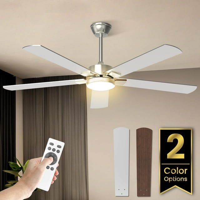 Ventilador de techo Hisummer Modern de 132 cm con luz y mando a distancia, color plateado