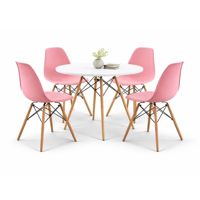 Set de comedor Oslo 80 Mundo In - Mesa blanca y 4 Sillas Eames rosa Mundo In Minimalista