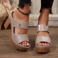 thumbnail image 2 of Rokment Womens Platform High Heels Dressy Slides Slippers Sandals Ladies Fashion Casual Leather Chunky Block Heeled Slip on Dress Summer Shoes Business Office Work Khaki Size 8, 2 of 6