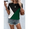 thumbnail image 4 of Camiseta de cuello redondo con contraste de Color para mujer, camisetas holgadas para mujer, Tops informales para diario, ropa de calle de tendencia 2023, 4 of 5