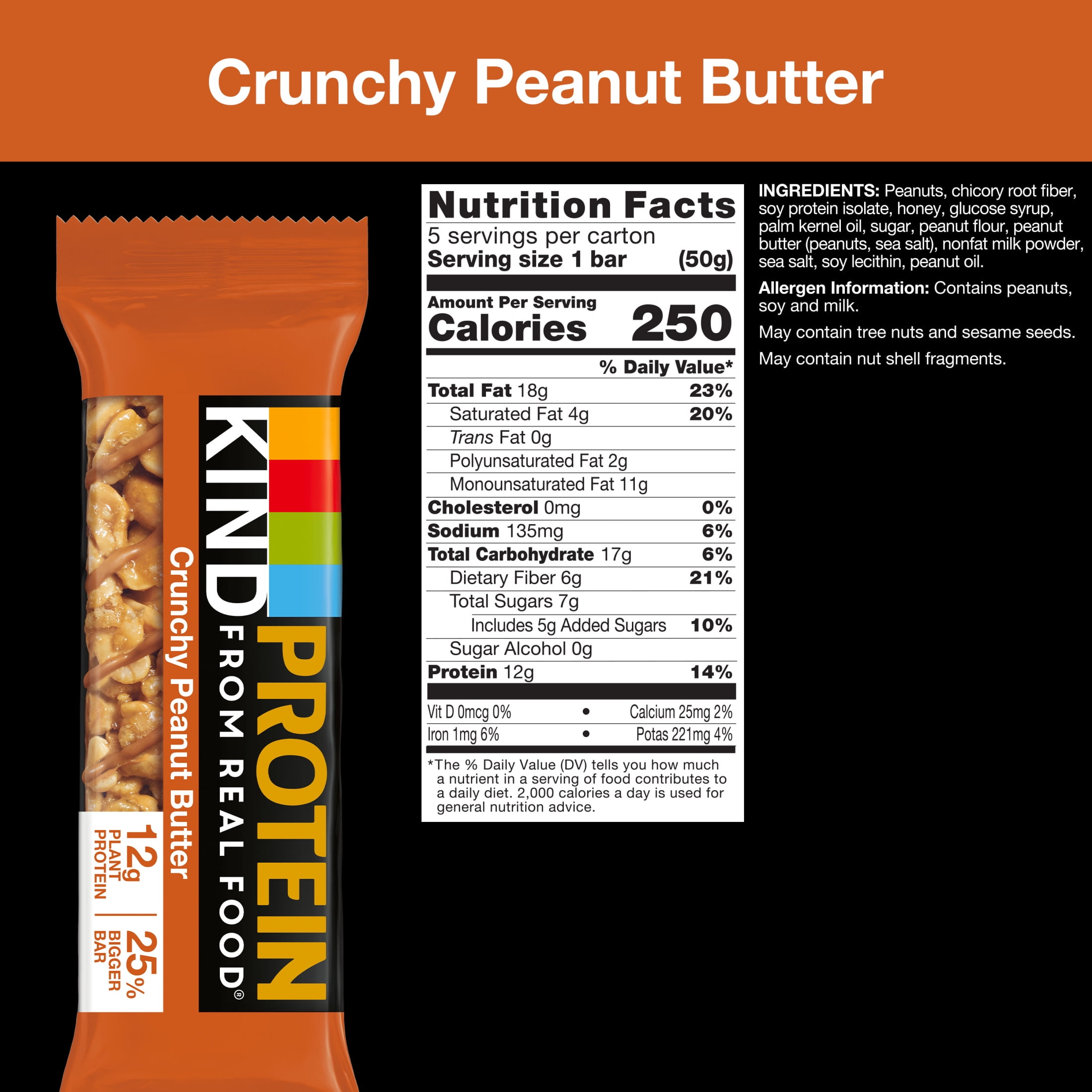 (3 pack) KIND Protein Gluten Free Crunchy Peanut Butter Snack Bars, 1.76 oz, 5 Count Box