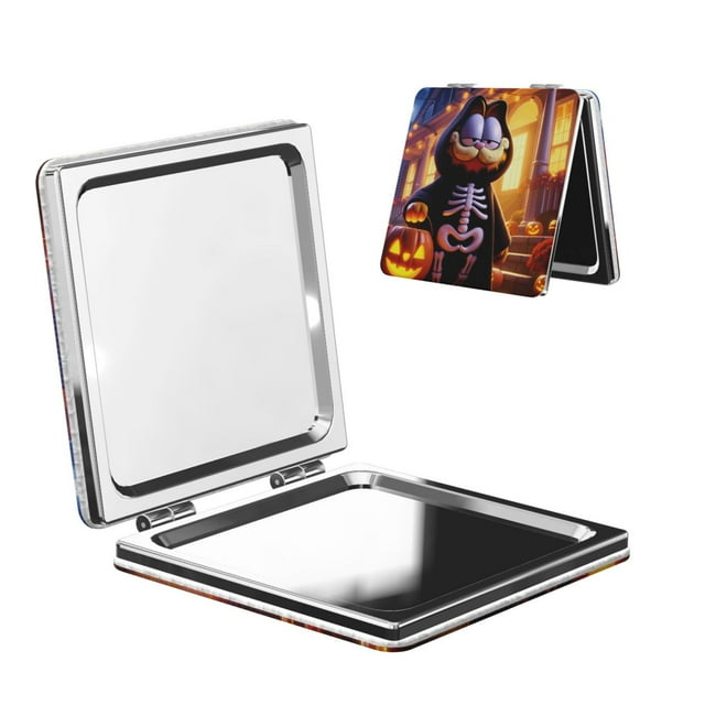 Zufioo Garfield pour Miroir de Maquillage Portable de Poche, Miroir de Beauté Pliable à Main Adapté pour Portefeuille Sac à Main pour Femmes-Carré