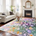 thumbnail image 2 of 8'x10' Area Rugs, Teal Spring Floral Indoor Outdoor Area Rug for Living Room Bedroom, Modern Oil Painted Daisy Botanical Washable Bathroom Rugs Kitchen Floor Carpet Mats Home Decor Aesthetic, 2 of 8