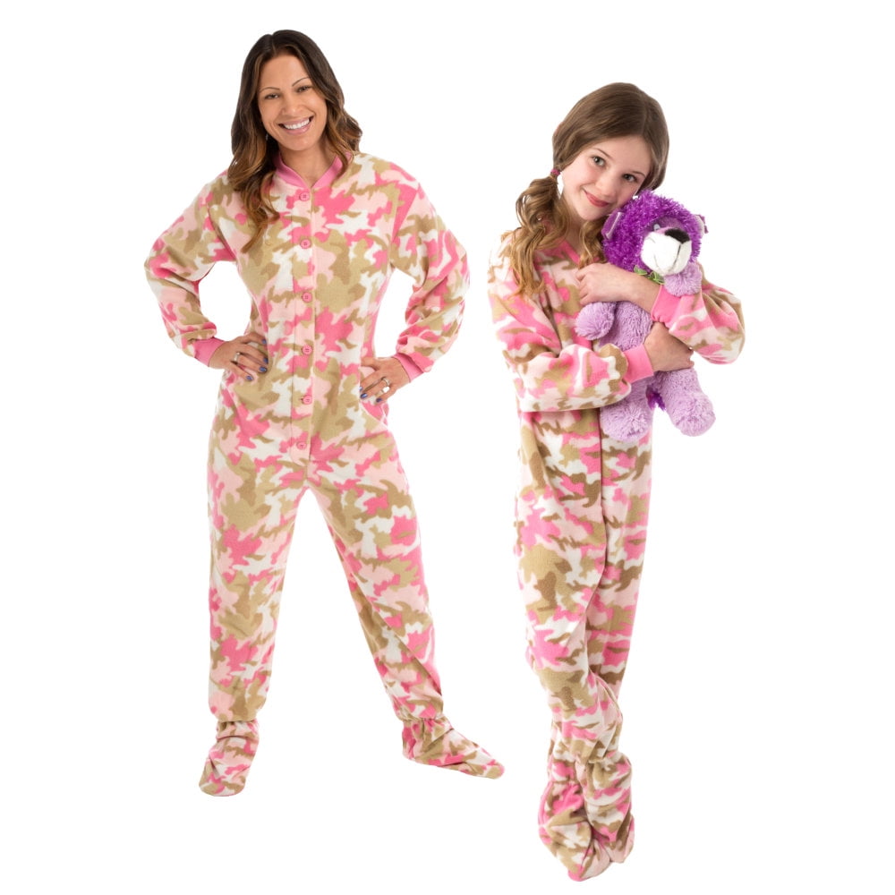 Big Feet PJs Girls Pink Camouflage Micro Fleece Footed Pajamas One-Piece Sleeper Size 8