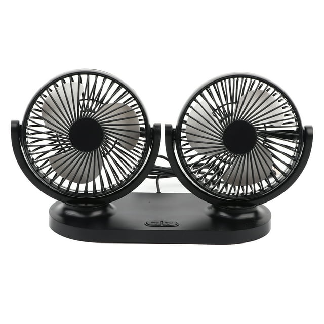 Ventilador de coche USB de doble cabezal, aire acondicionado portátil, enfriador automático, ventilación, 12 V, color negro