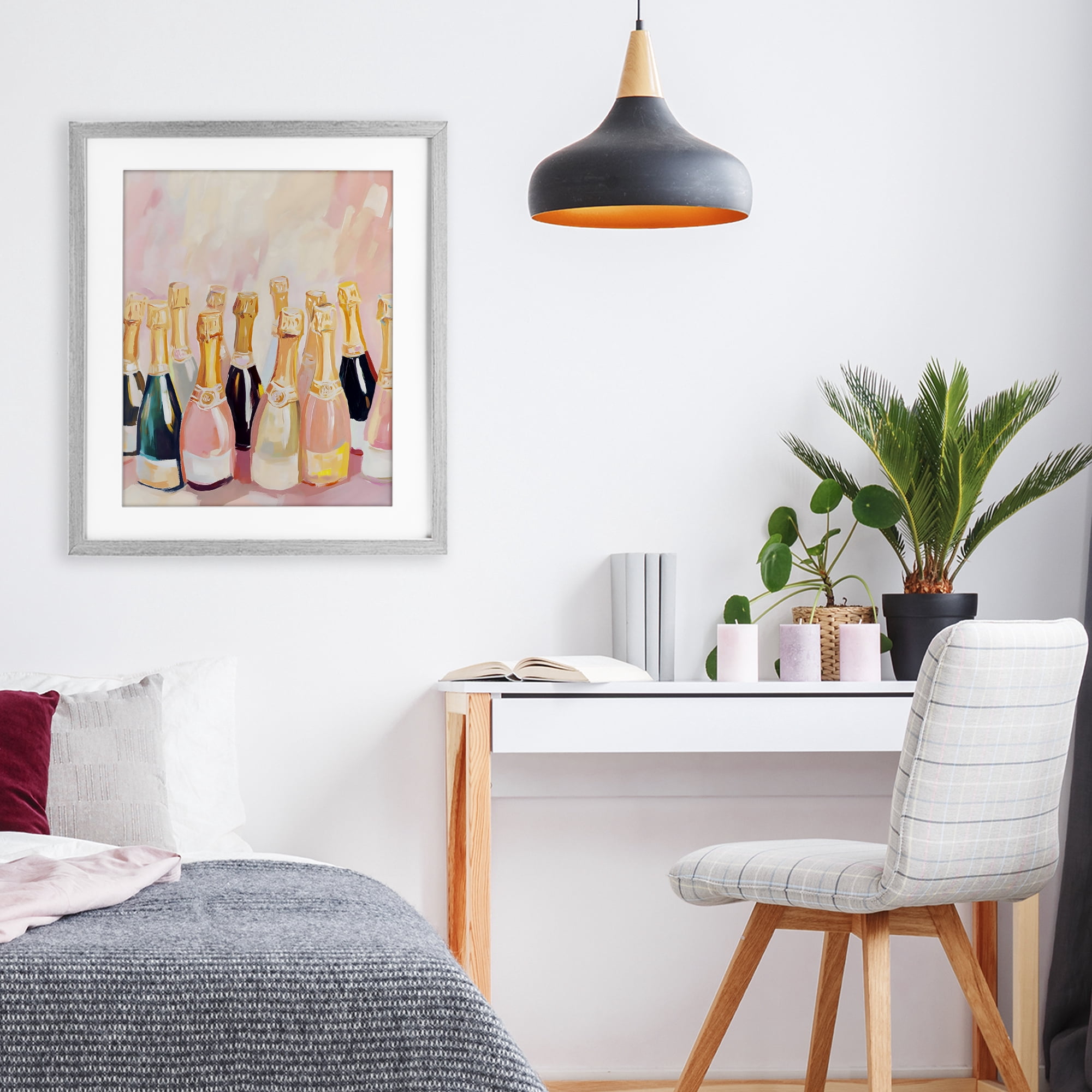Stupell Industries Blush Champagne Bottles Collection Gray Framed Print Under Glass, design by The Prints Vibe