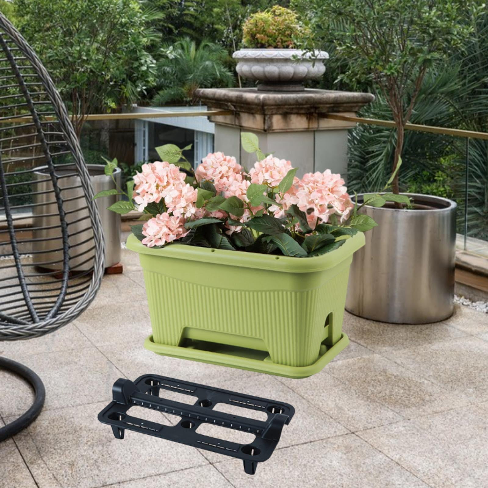 MAGIDEAL Flower Window Box with Tray Patio Planting Tool for Balcony Home Décor Porch Green