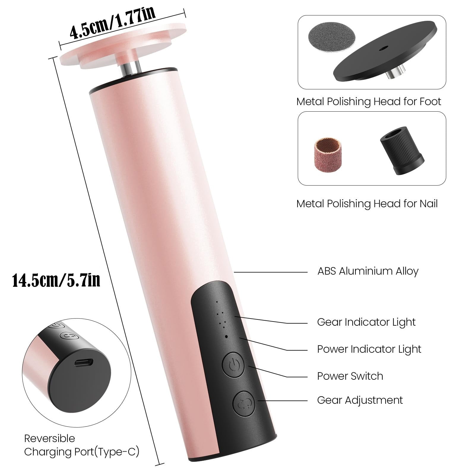WIFKLSIIPG Electric Remover for Feet Electric Foot File Nail Grinder 2 in 1 Rechargeable Foot Sander Pedicure Tool for Feet Dry Dead Skin with Sandpaper Disk 6 Speed Adj