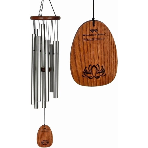 Woodstock Wind Chimes for Outside, Garden Decor, Outdoor Decor for Your Patio and Front Porch (28") Silver Wind Chime Woodstock Mindfulness Chime Medium (WMCM)